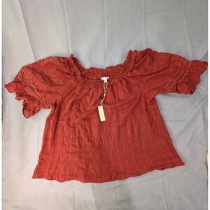 Max Studio XL Coral Peasant Blouse Off Shoulder Boho Cottagecore 100% Cotton NWT